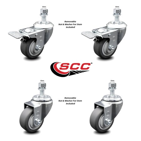 Service Caster 3.5 Inch Thermoplastic Rubber Swivel 12mm Stem Caster Total Lock Brake, 2PK SCC-TSTTL20S3514-TPRB-M1215-2-S-2